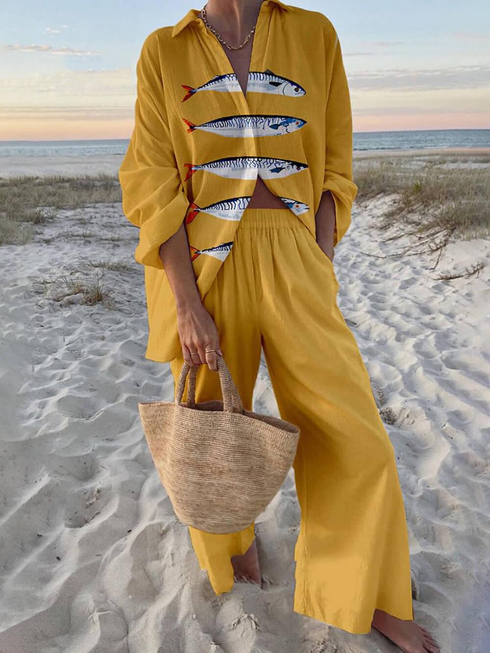 Tracy | Ocean Print Oversized Shirt and Trouser Set