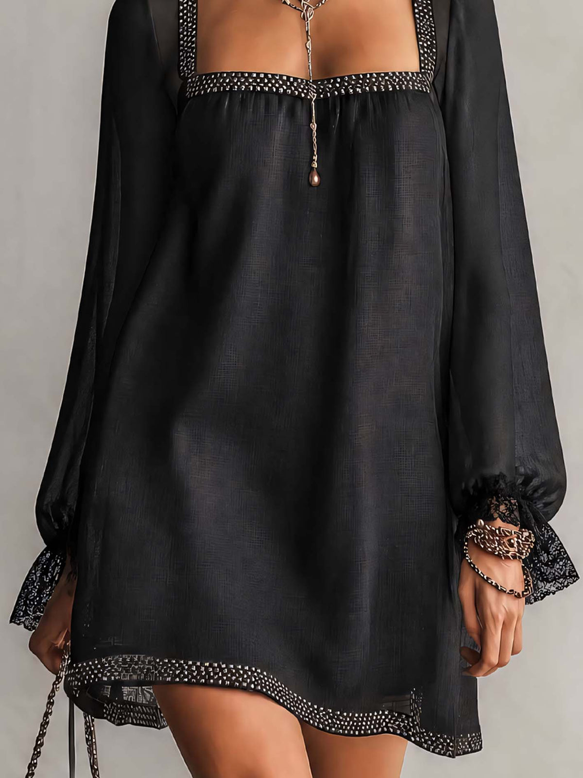 Vera | Black Mini Dress with Rhinestone Trim
