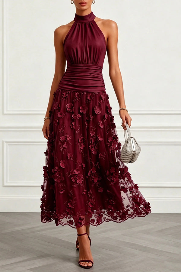 Beatriz | Vestido Midi de Tul con Aplicaciones Florales