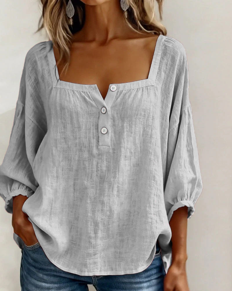 Olivia | Blusa de Lino y Algodón con Cuello Cuadrado