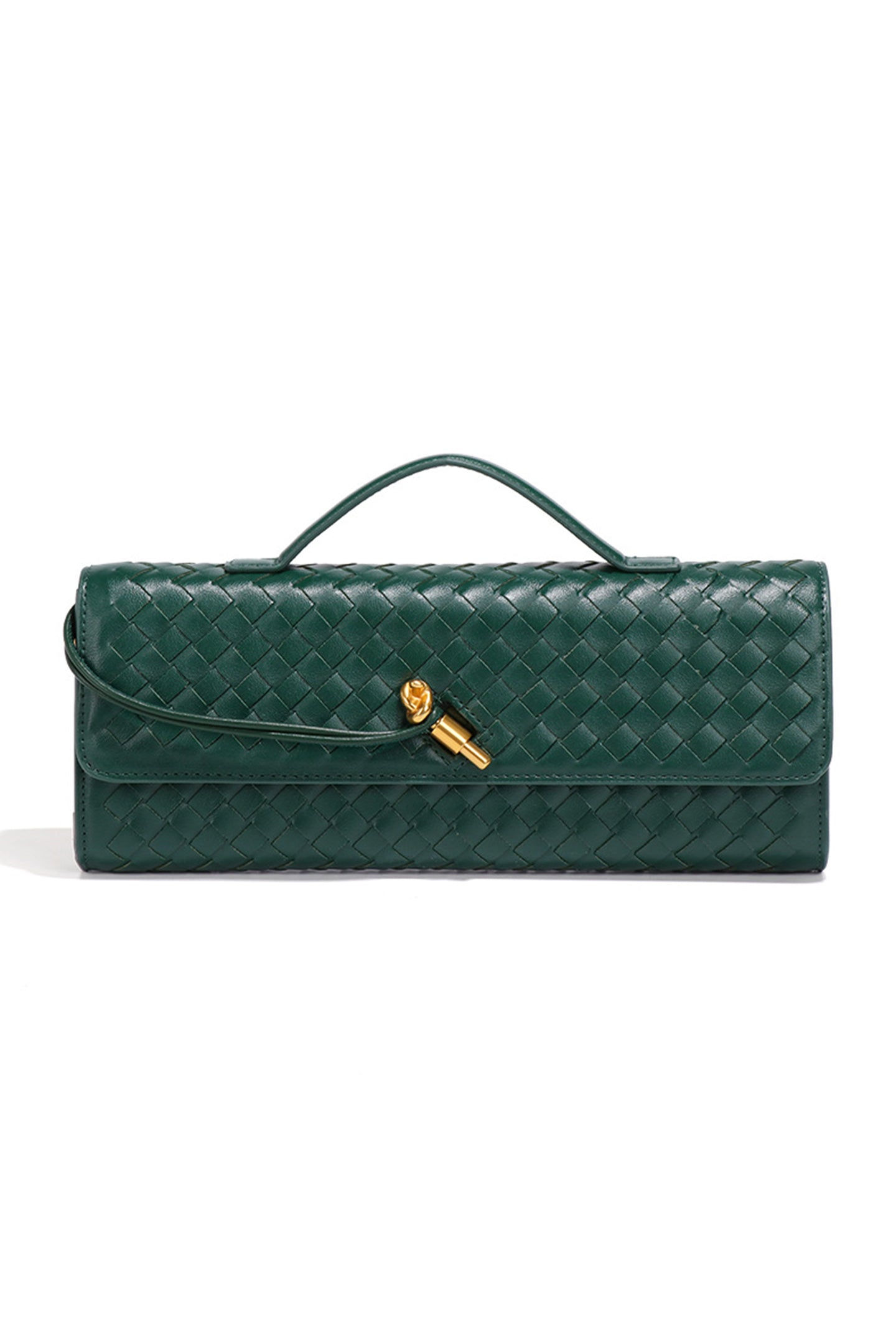 Clutch de piel trenzada, en mano