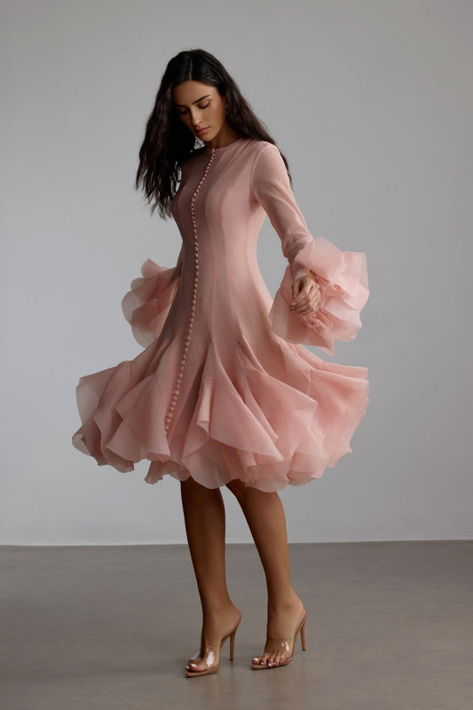 Vestido midi de manga larga, frontal