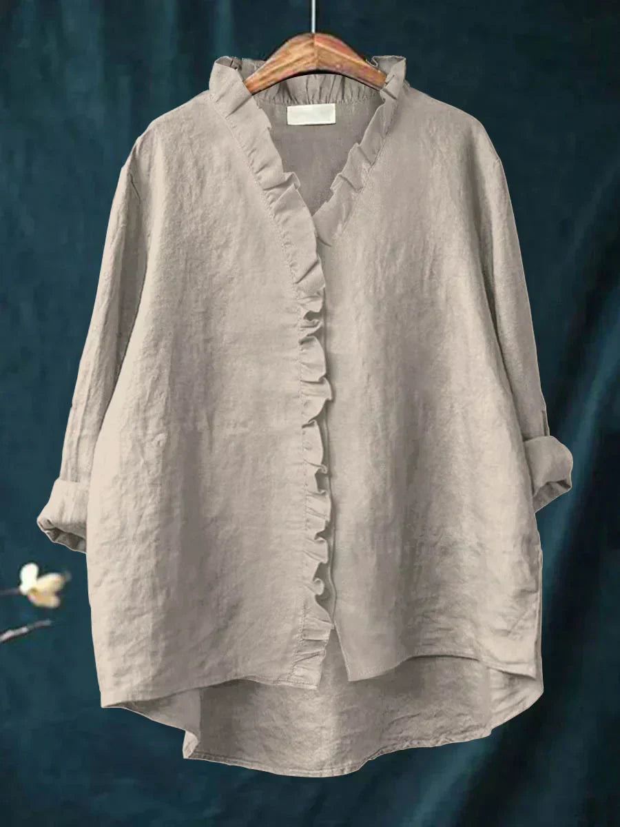 Cloe | Blusa de Lino con Chorrera y Corte Oversize