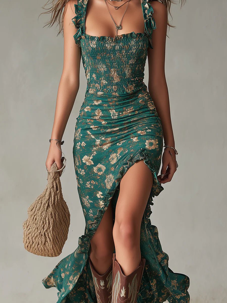 Giselle | Bohemian Printed Maxi Dress with Ruffled Sleeves