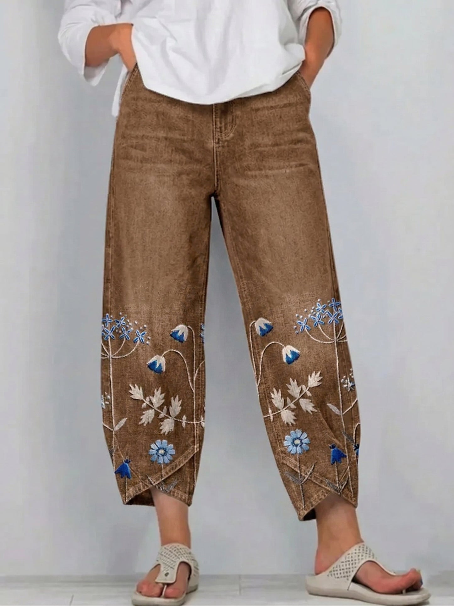 Fiorella | Pantalón Barrel de Algodón con Bordado Botánico