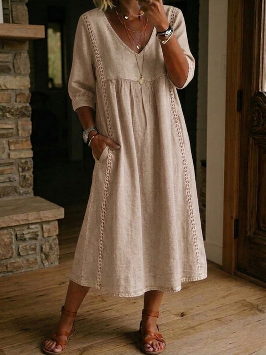 Martina | Washed Linen Dress with Lace Panels