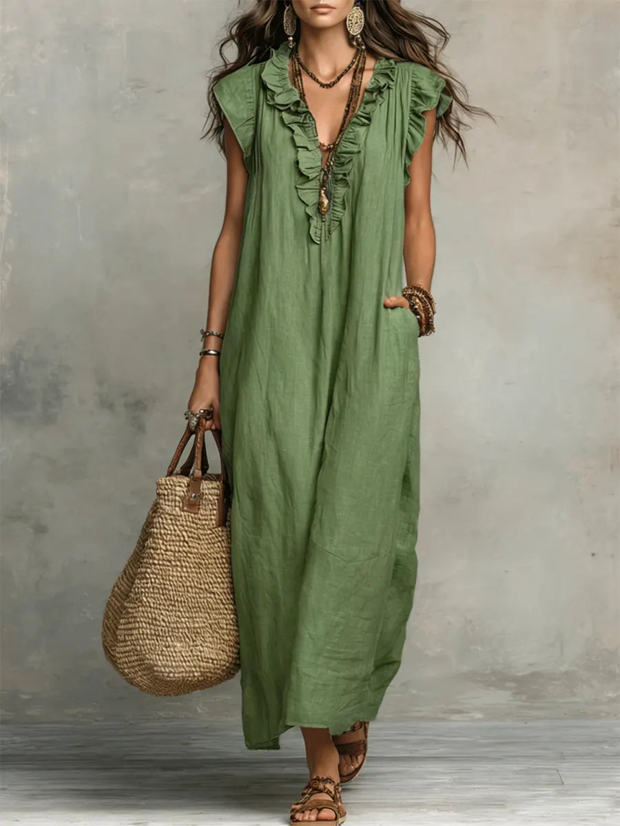 Alba | Vestido de Lino con Escote Volante