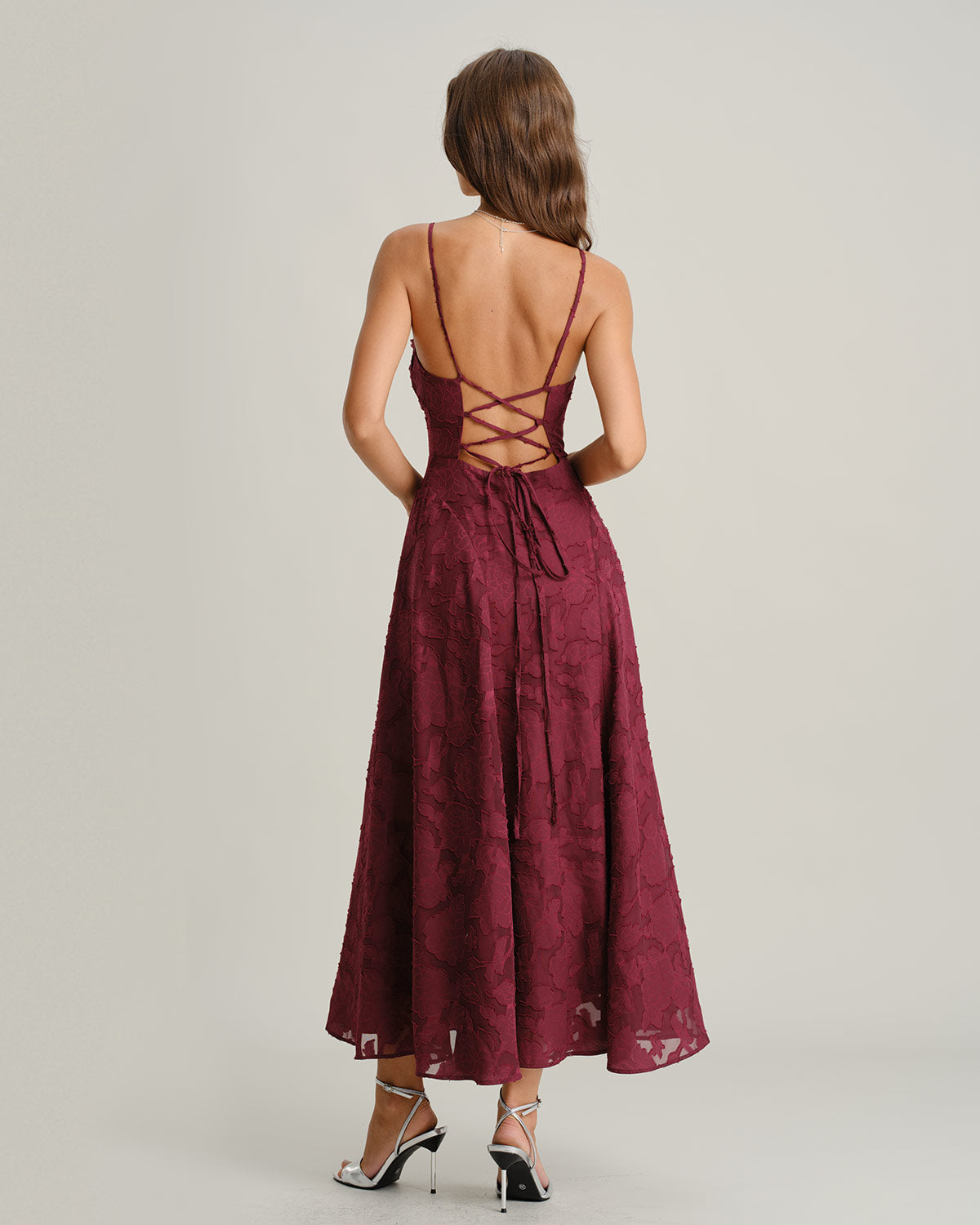 Vega | Vestido Largo de Jacquard con Espalda de Cordones