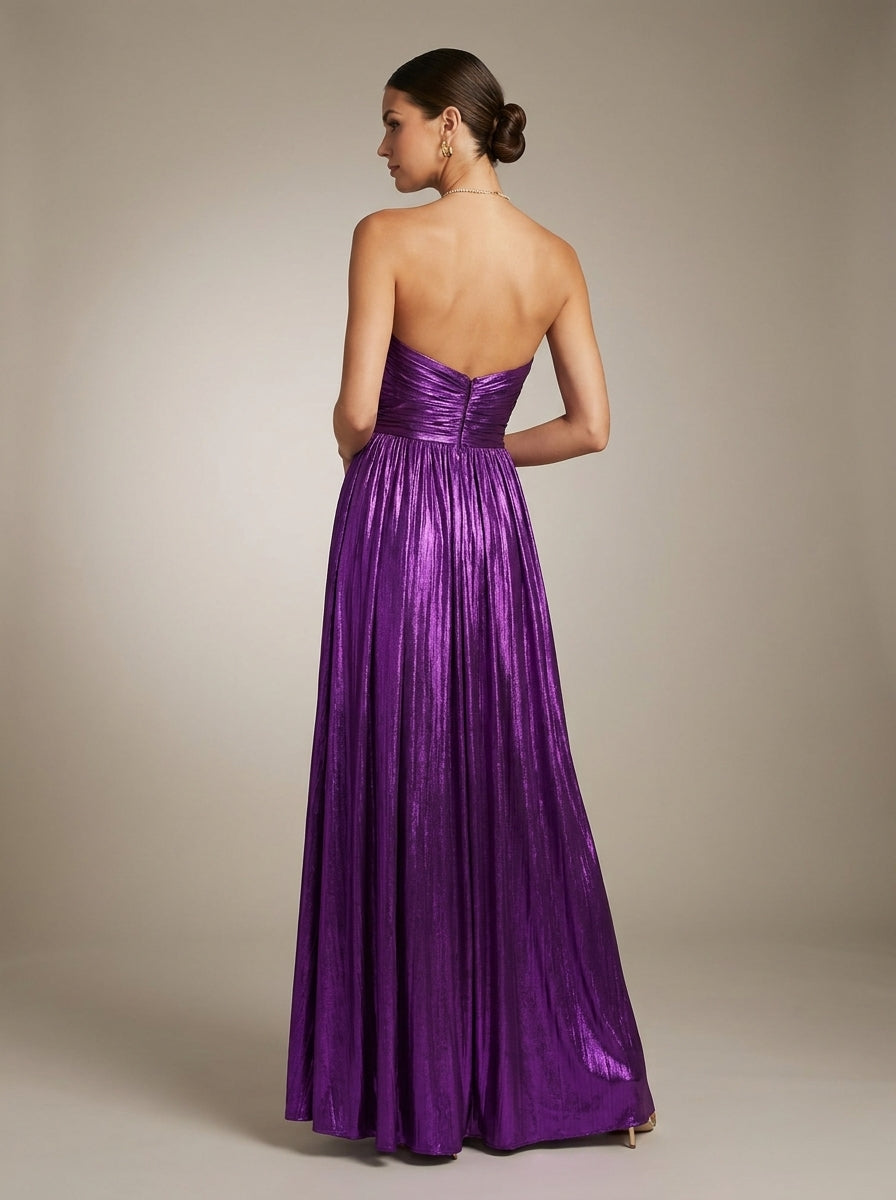 Celeste | Vestido Largo Metalizado Plisado