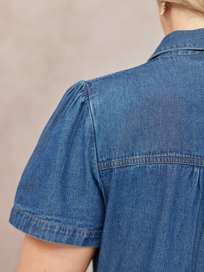 Rhiona Set-In Short Sleeve Denim Shirt Dress - Blue