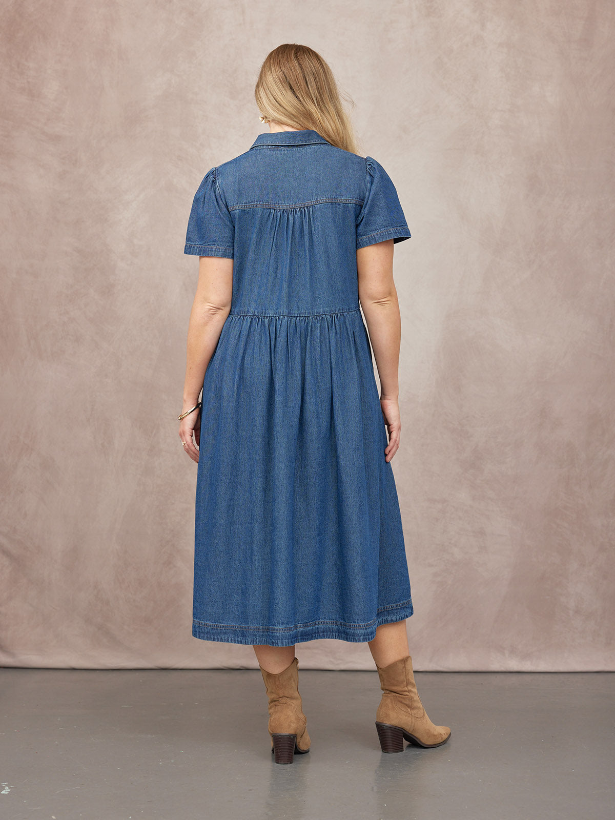 Rhiona Set-In Short Sleeve Denim Shirt Dress - Blue