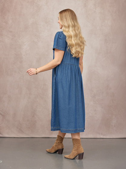 Rhiona Set-In Short Sleeve Denim Shirt Dress - Blue
