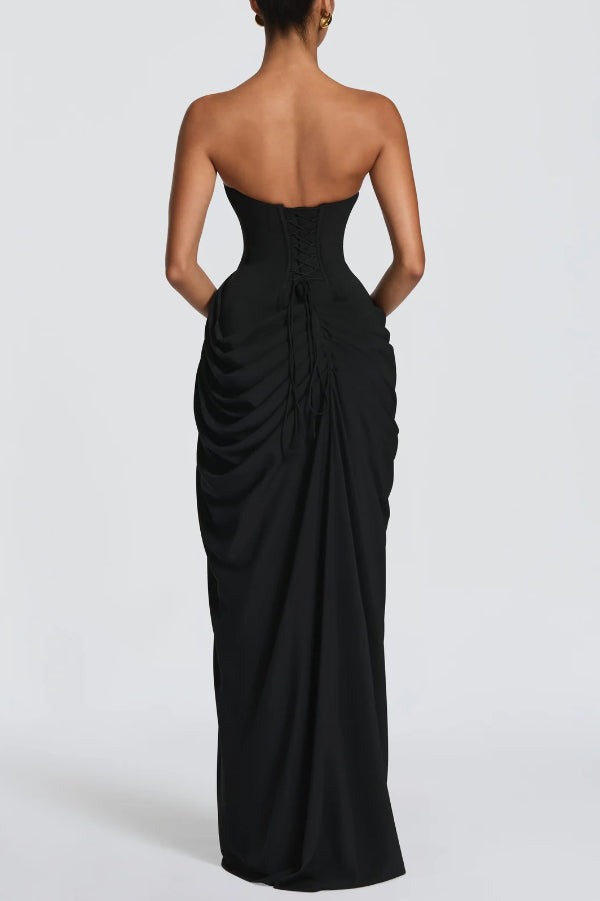 Cyra | Strapless Pleated Maxi Dress with Back Tie