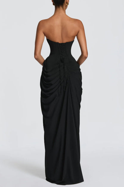 Cyra | Strapless Pleated Maxi Dress with Back Tie