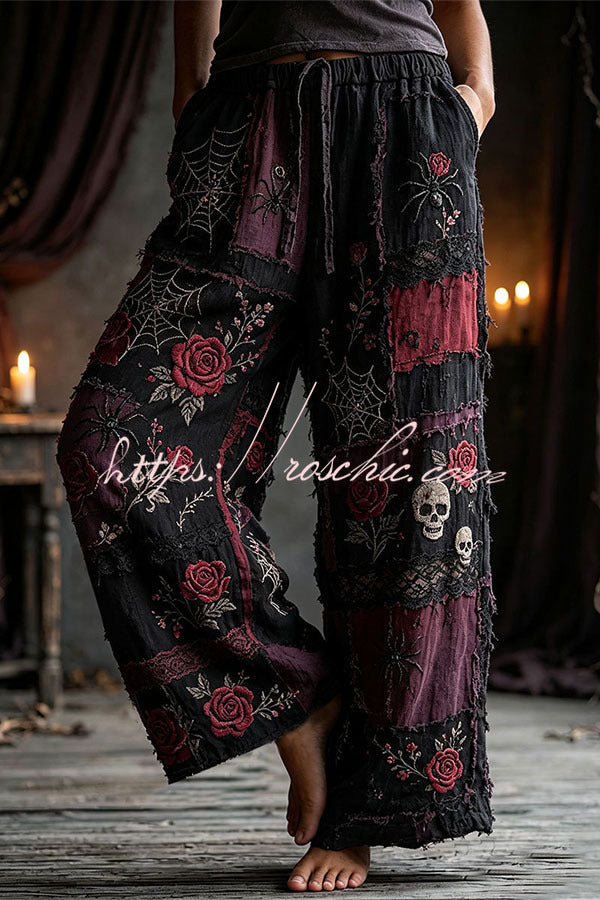 Halloween Dark-themed Printed Wide-Leg Pants