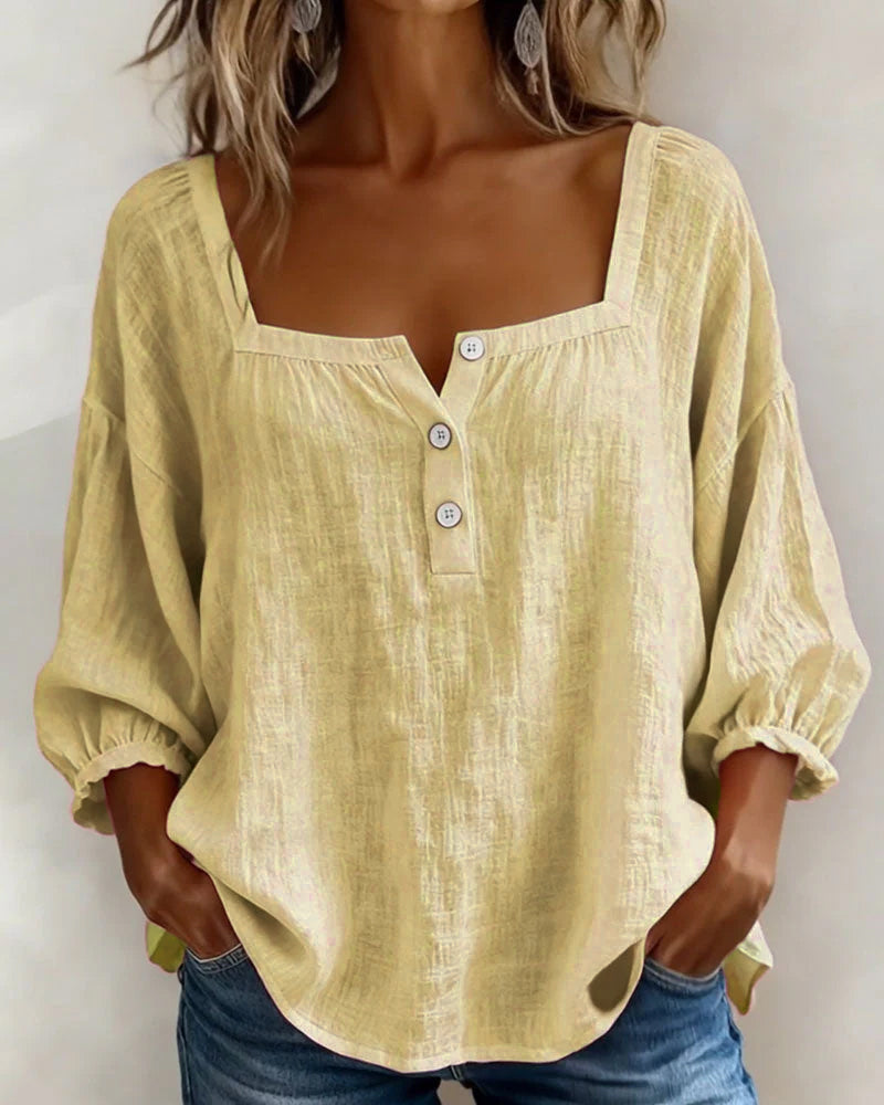 Olivia | Blusa de Lino y Algodón con Cuello Cuadrado