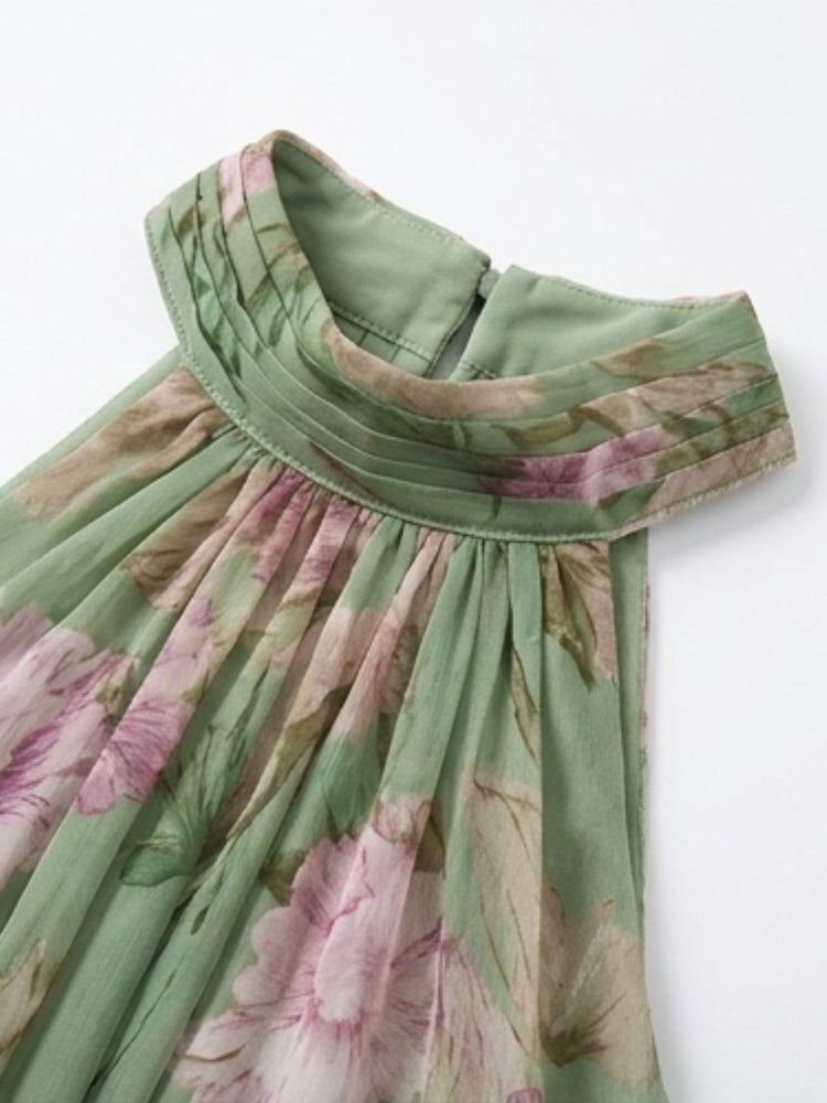 Amila | Floral Chiffon Halter Maxi Dress