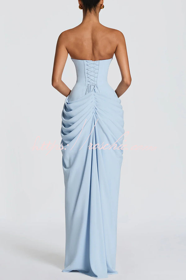 Cyra | Strapless Pleated Maxi Dress with Back Tie