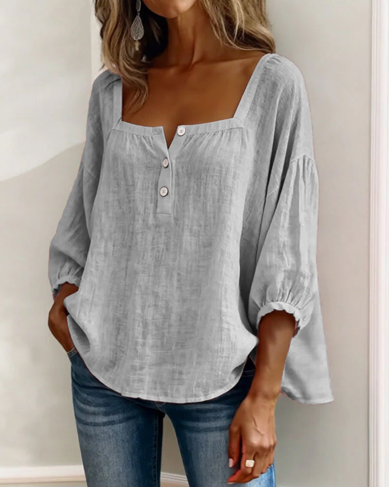 Olivia | Blusa de Lino y Algodón con Cuello Cuadrado