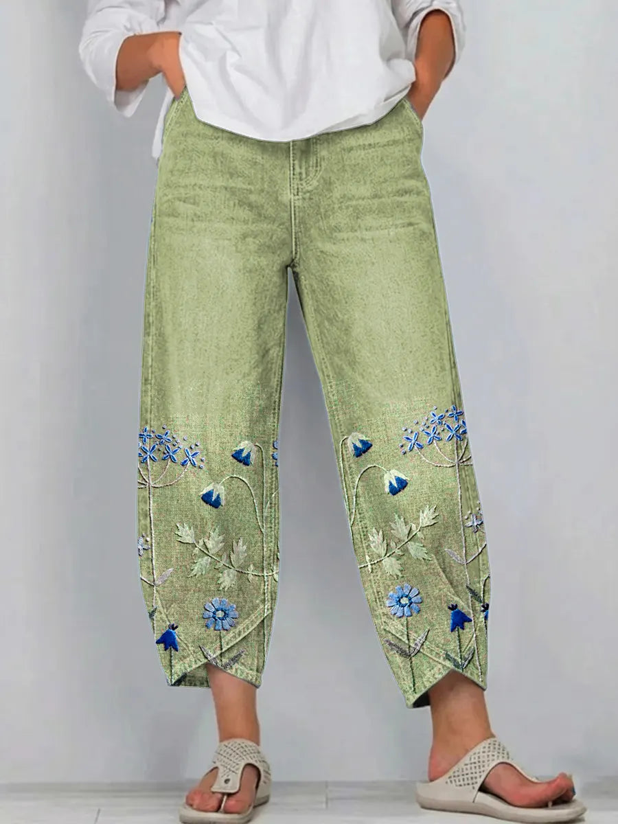 Fiorella | Pantalón Barrel de Algodón con Bordado Botánico