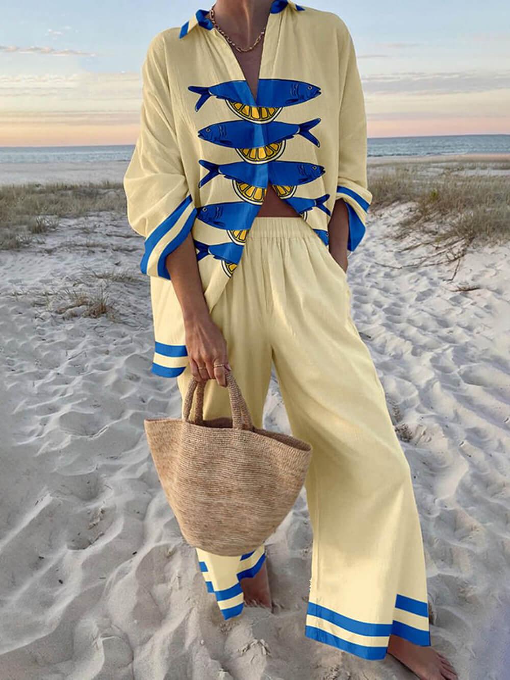 Tracy | Ocean Print Oversized Shirt and Trouser Set