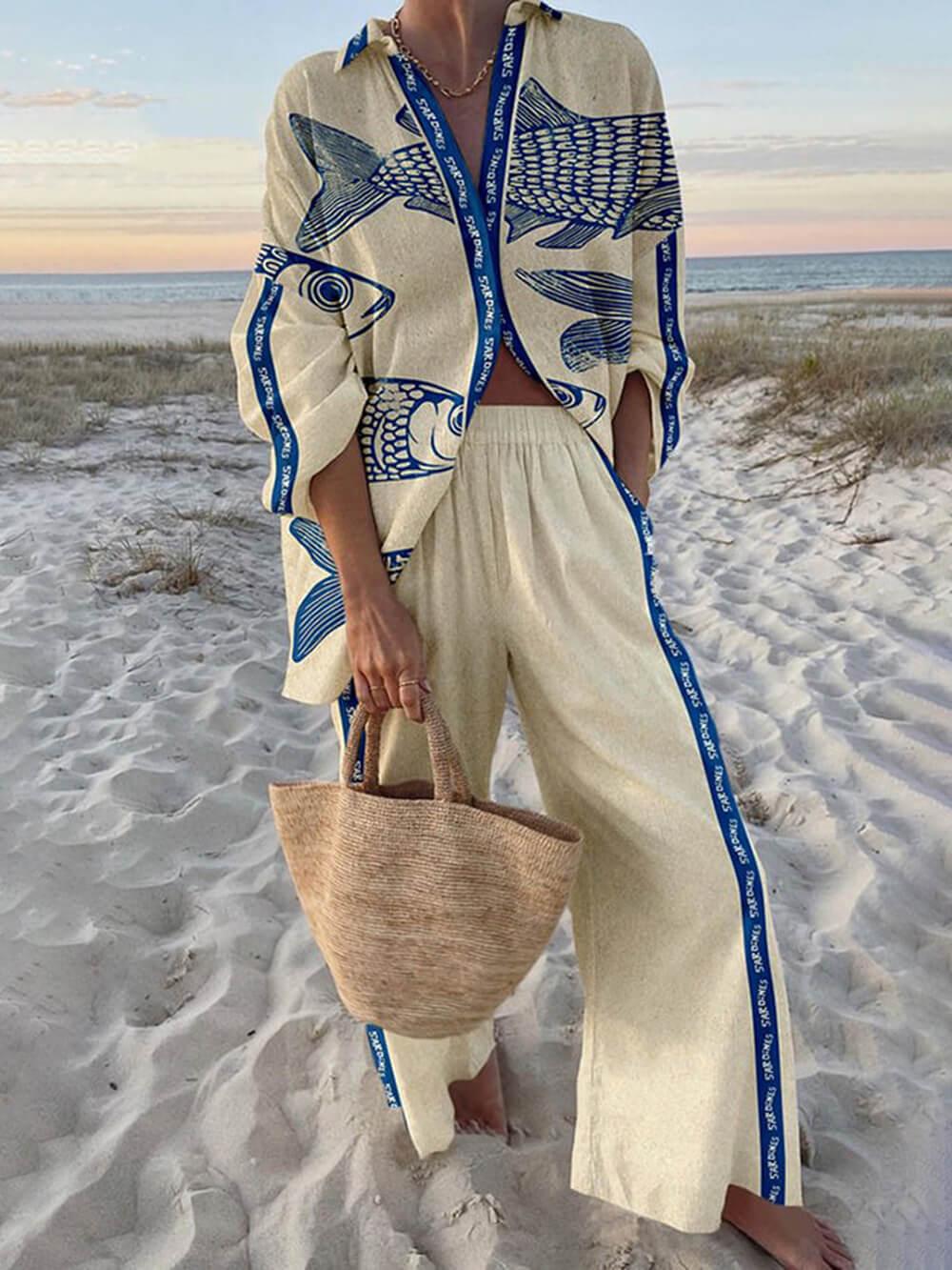 Tracy | Ocean Print Oversized Shirt and Trouser Set