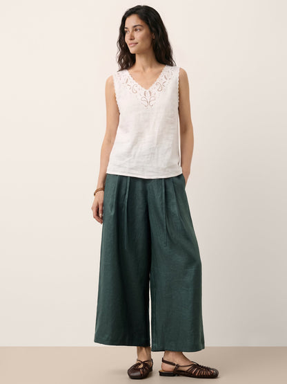 Marisa | Top de Lino con Escote Bordado