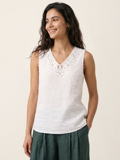 Marisa | Top de Lino con Escote Bordado
