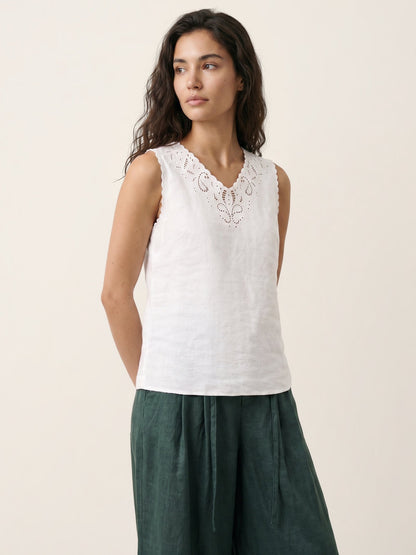 Marisa | Top de Lino con Escote Bordado