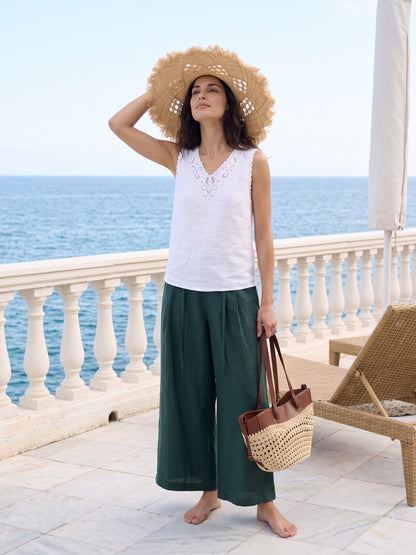 Marisa | Top de Lino con Escote Bordado