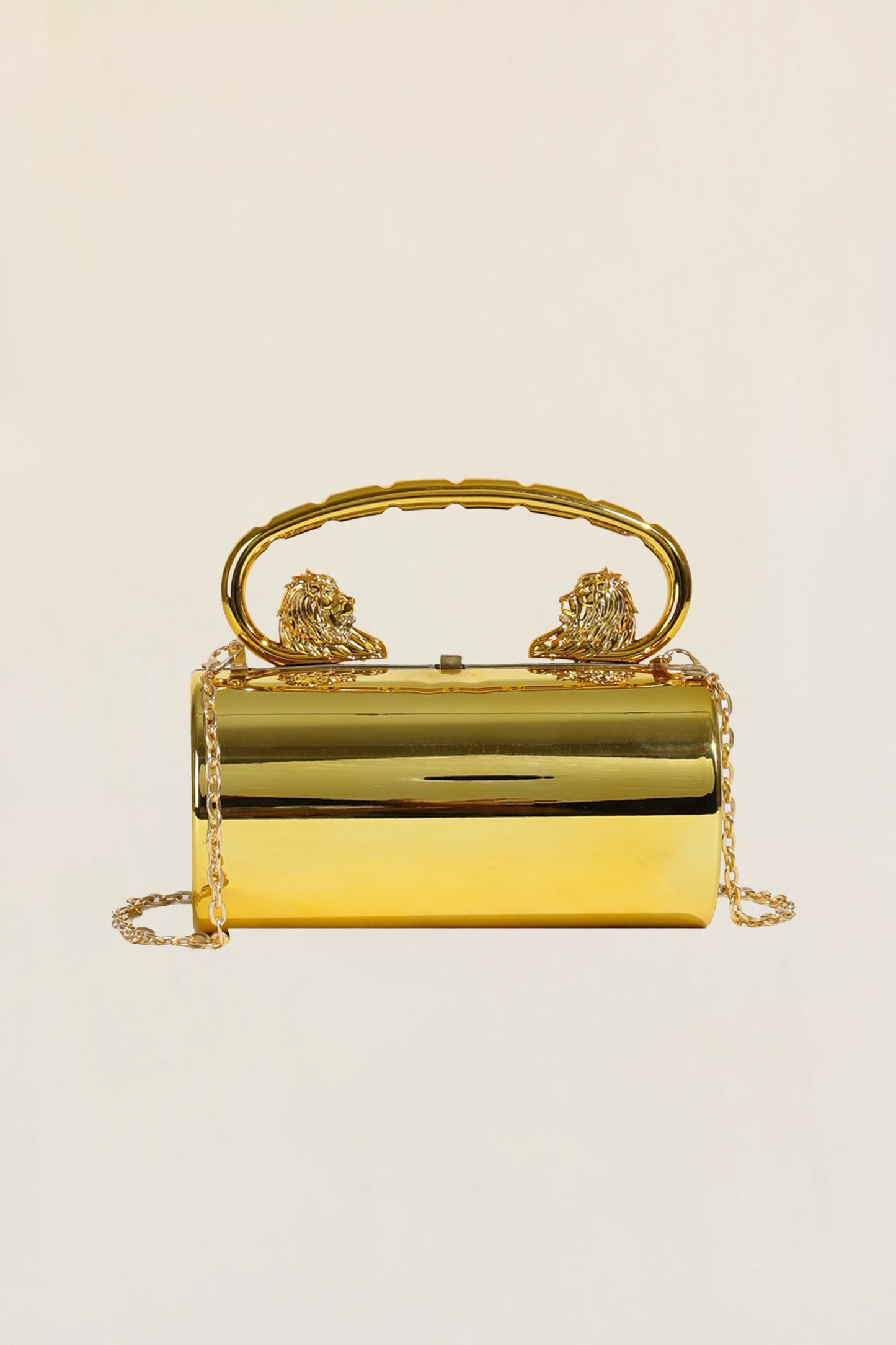 Clutch con asa de metal con cabeza de león