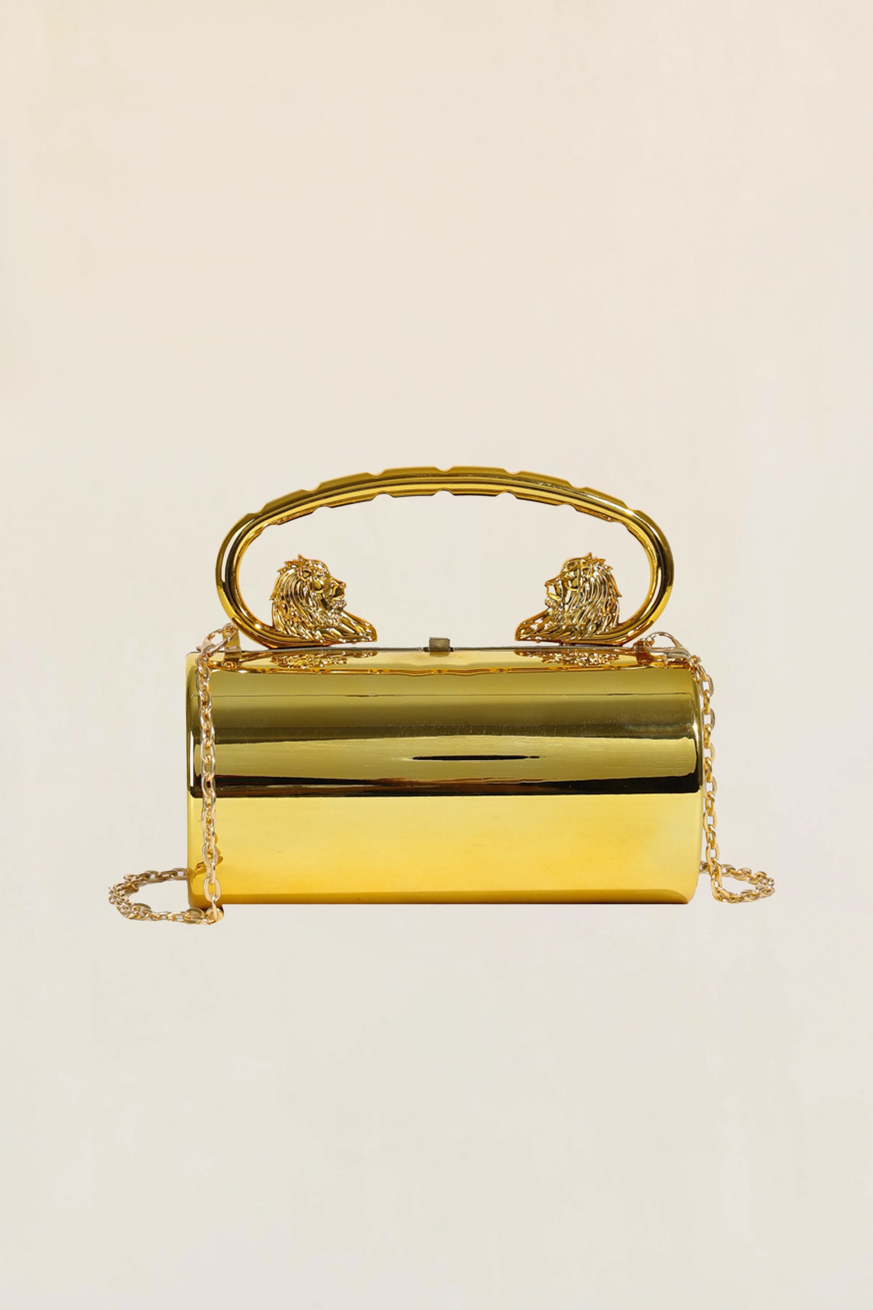 Clutch con asa de metal con cabeza de león