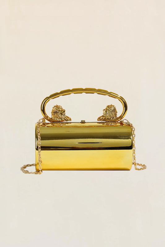 Clutch con asa de metal con cabeza de león