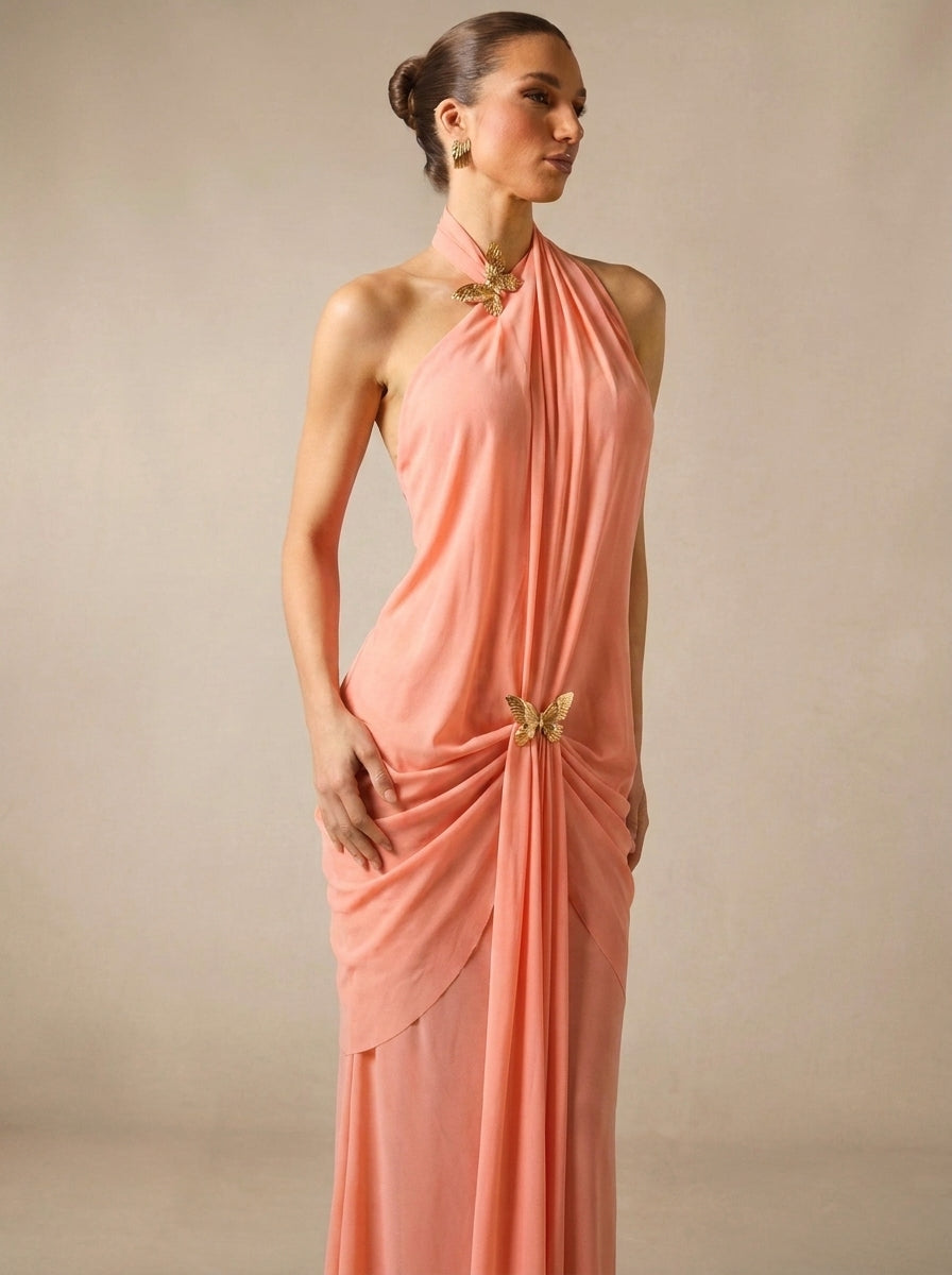 Amor | Vestido largo con adornos de mariposas