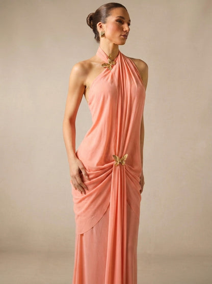 Amor | Vestido largo con adornos de mariposas