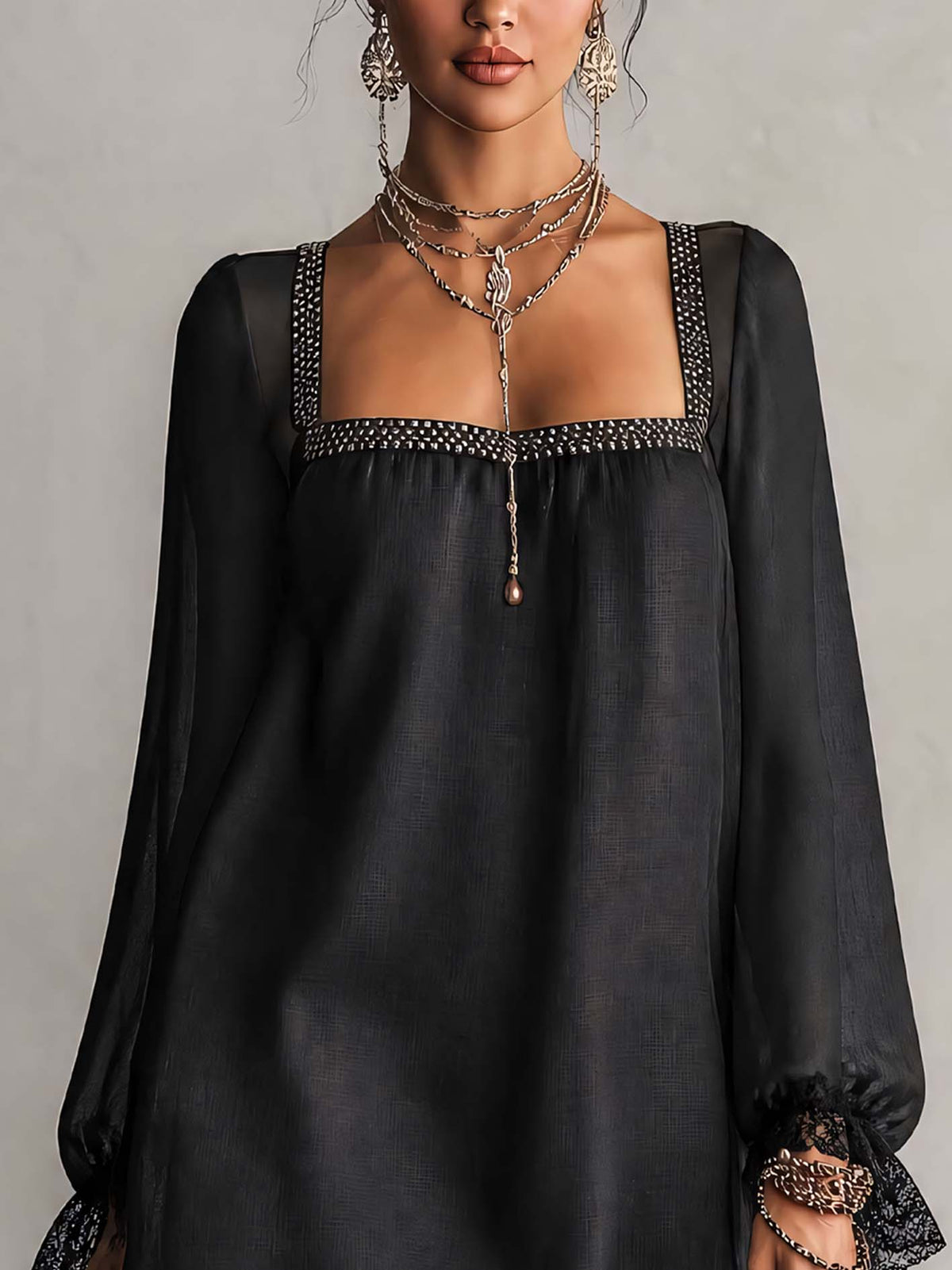 Vera | Black Mini Dress with Rhinestone Trim