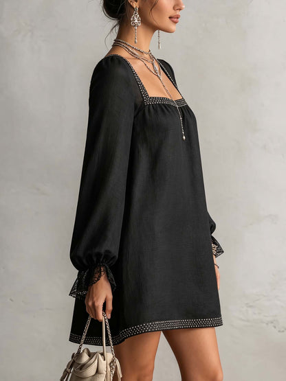 Vera | Black Mini Dress with Rhinestone Trim