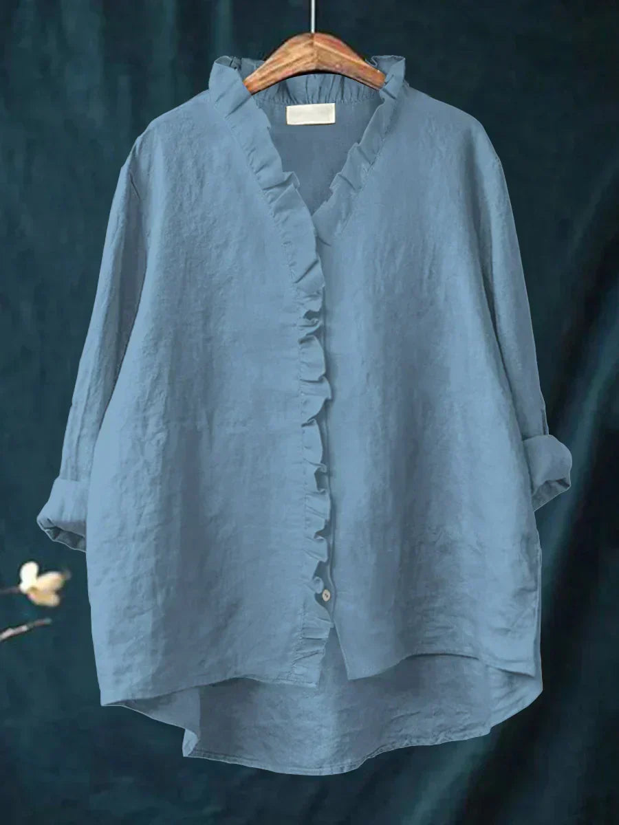Cloe | Blusa de Lino con Chorrera y Corte Oversize