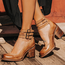 Elena | Triple Buckle Leather Heel