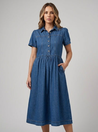 Sheila | Vestido Camisero Vaquero de Manga Corta