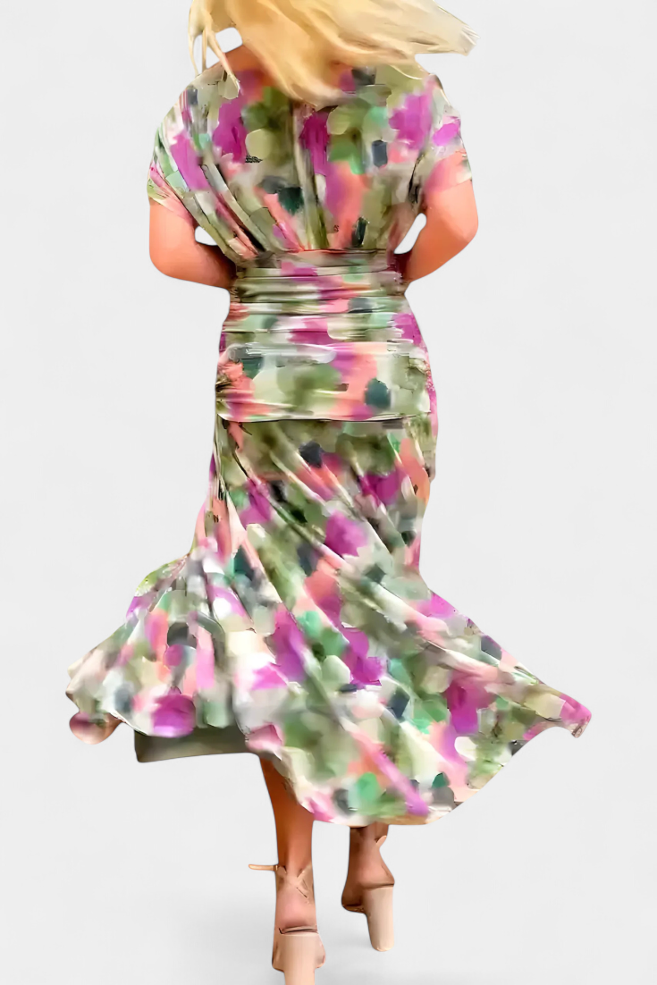 Florendra | Draped Maxi Dress with Convertible Neckline