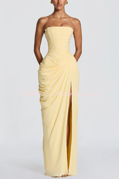 Cyra | Strapless Pleated Maxi Dress with Back Tie