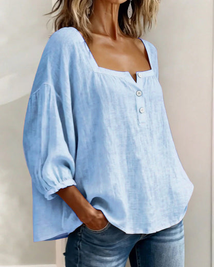 Olivia | Blusa de Lino y Algodón con Cuello Cuadrado