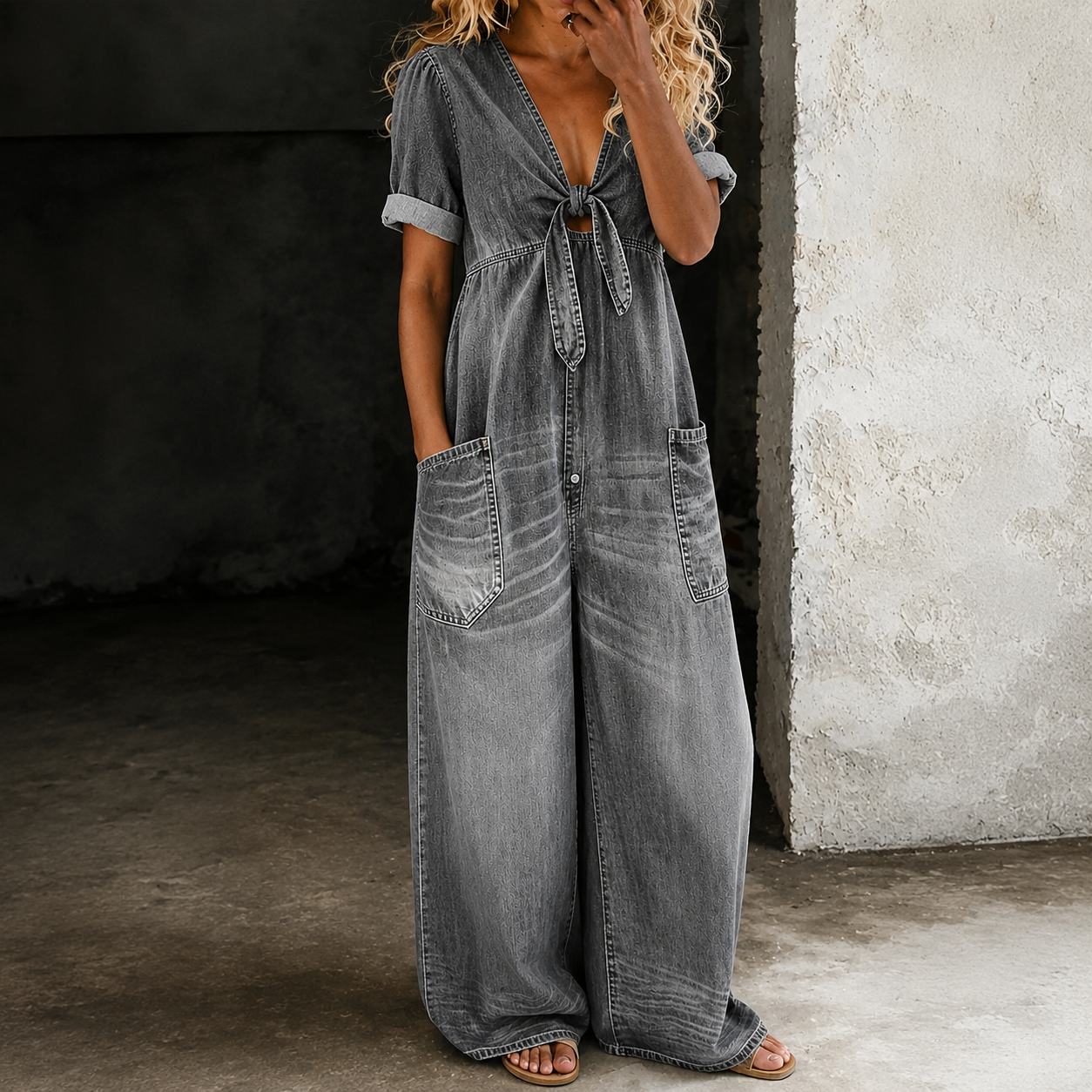 Jimena | Mono de Denim con Lazada en el Escote