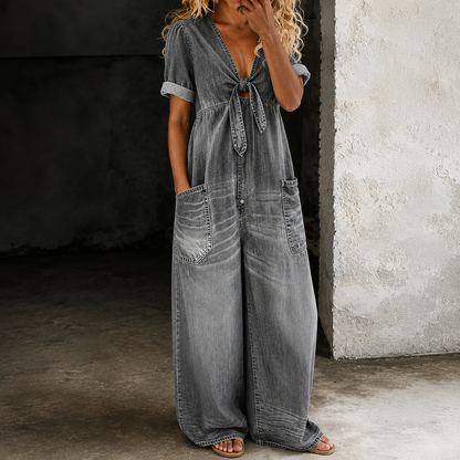 Jimena | Mono de Denim con Lazada en el Escote