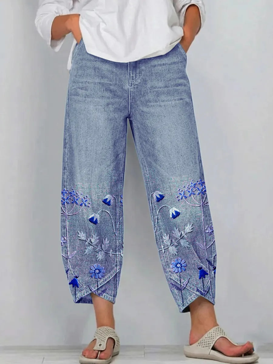 Fiorella | Pantalón Barrel de Algodón con Bordado Botánico