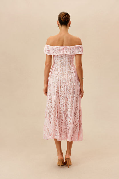 Vestido midi de encaje, espalda