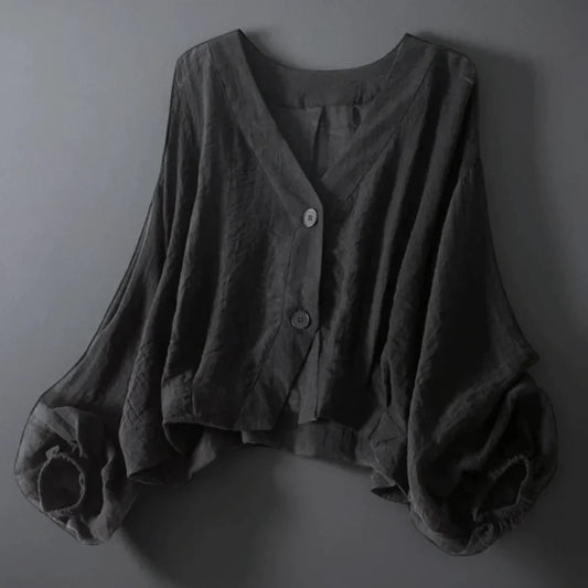 Daniela | Linen Blouse with Batwing Sleeves and V-Neck