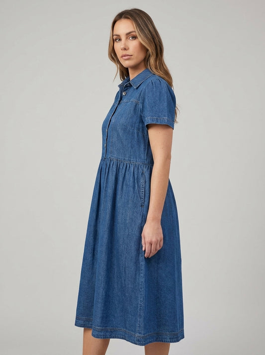 Sheila | Vestido Camisero Vaquero de Manga Corta