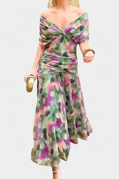 Florendra | Draped Maxi Dress with Convertible Neckline